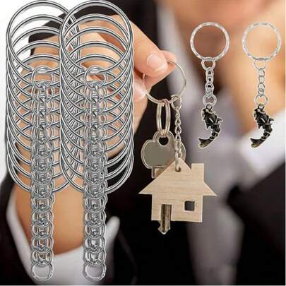 100 piezas Kit de herramientas para hacer llaveros, incluye 50 piezas de anillos de llavero de acero inoxidable y 50 piezas de anillos conectores, cadena colgante DIY con anillos redondos grandes de doble capa, accesorios creativos para llaveros