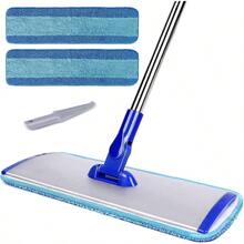 Professional 18" Microfiber Mop - Flat Mop With Stainless Steel Handle, 2 Reusable Washable Pads, Hardwood & Laminate (Blue) - Default - View 1