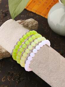 4pcs/Set Bohemian Style Acrylic Gradient Beaded Bracelets Set For Women - Green - View 3