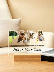 Customized Photo And Text Acrylic Photo Frame With Wooden Base, Personalize Your Photo, Gift For Dad, Home Decor, Birthday, Father's Day - Multicolor 2 - View 4