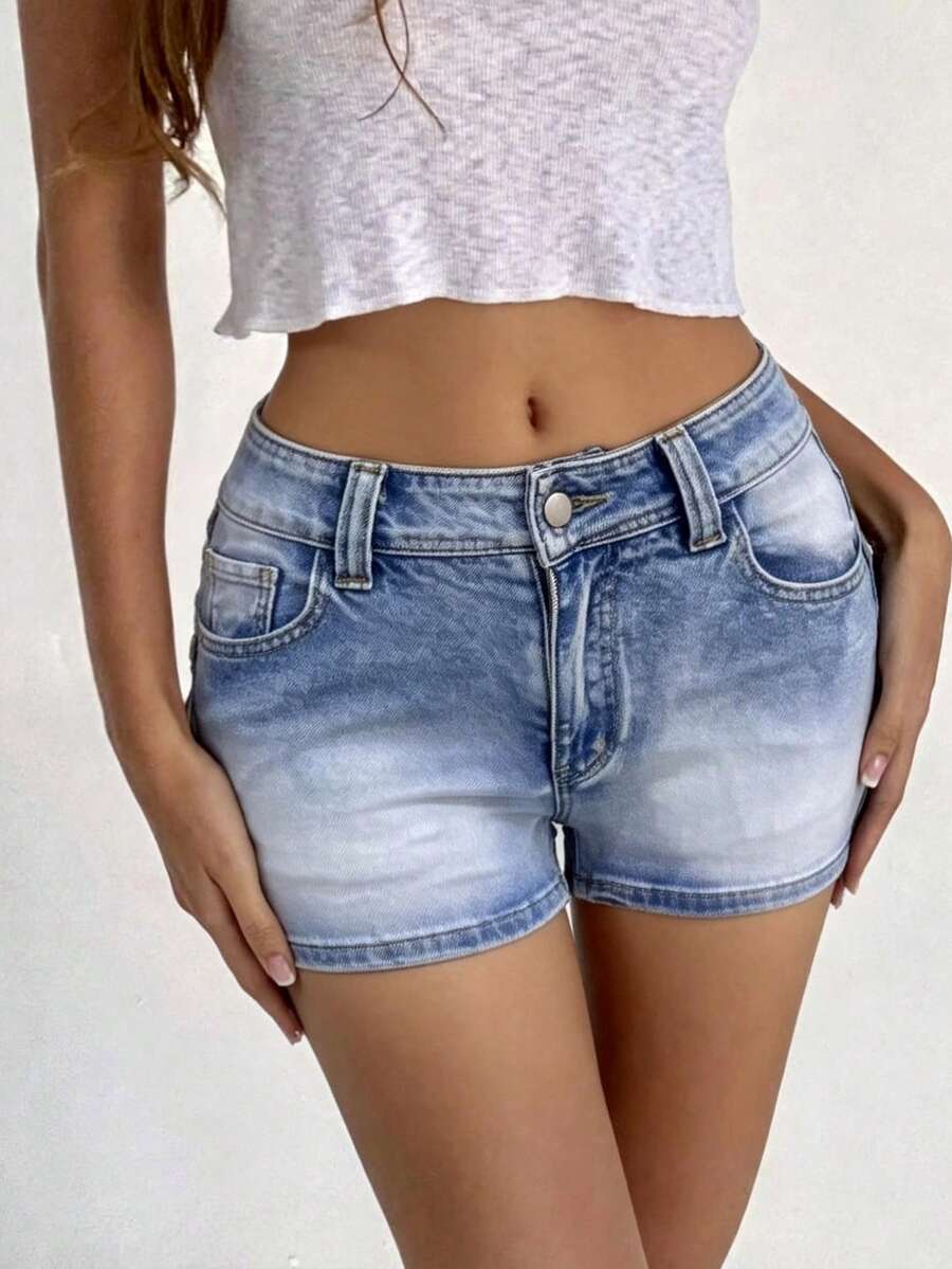 Women's Pocket Skinny Casyal Low Waist Denim Mini Shorts Y2k Street Styled - Blue - View 1
