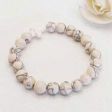 8mm Natural Stone Cross Beaded Faith Bracelet, Christian Baptism Gift - White Turquoise - View 2
