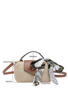 Spring/Summer New Straw Woven Small Square Bag, Exclusive Beach Mini Bag With Flap, Suitable For Shopping, Gathering, Home, Versatile Shoulder/Crossbody Small Square Handbag - Beige - View 3