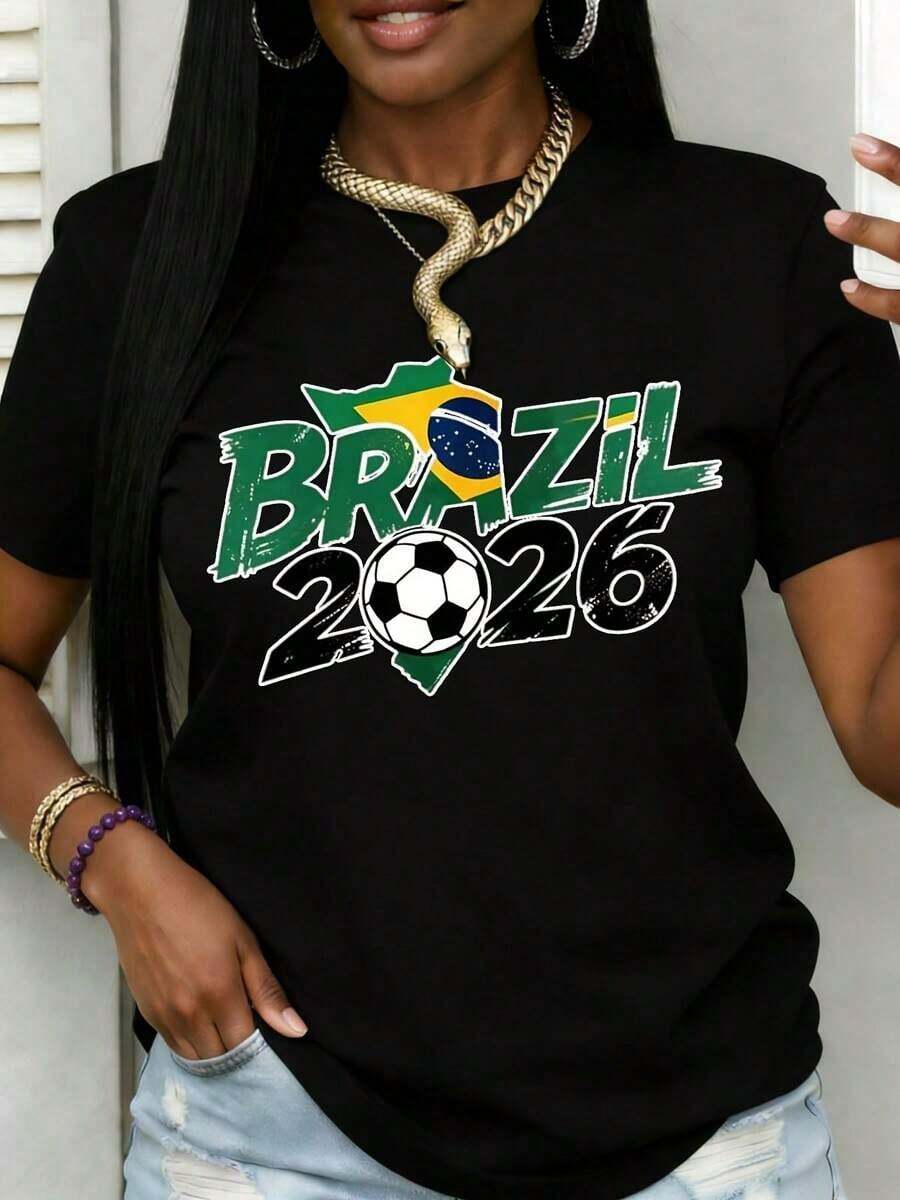 Brazil 2026 Soccer World Cup Fan T Shirt Large Size White Unisex Cotton Tee For Men Women Football Event Celebration Gift Wear - trắng - Xem 1