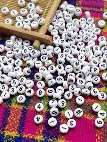 200/500/600pcs 4x7mm Round Acrylic Number Beads Set, 0-9 Numbers, # Sign, Heart Pattern, DIY Jewelry Making Bracelets Necklaces - Multicolor - View 7