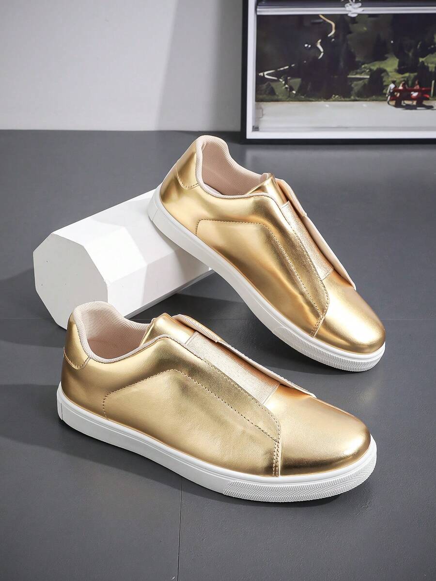 Men's Fashionable Casual Sneakers, Slip-On Sports Shoes, All Season - Gold - View 1