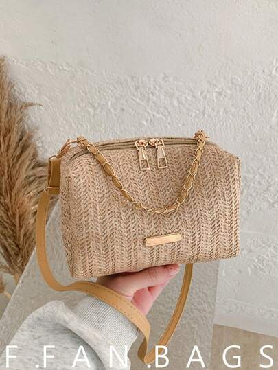 2026 Spring/Summer New Korean Fashion Underarm Bag, Chain Pillow Bag, Unique Personalized Crossbody Bag, Straw Woven Bag