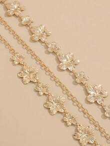 1pc Vintage Fashionable Personalized Metal Flower Waist Chain, Bohemian High-End Versatile Dress Chain Waist Belt, Suitable For Women In Any Occasion - Gold - View 2