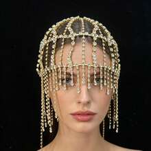 1pc Luxury Bridal Headpiece, Rhinestone Tassel Hair Accessory For Wedding, Banquet, Long Hair - Golden - View 2