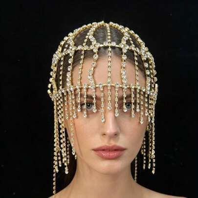1pc Luxury Bridal Headpiece, Rhinestone Tassel Hair Accessory For Wedding, Banquet, Long Hair