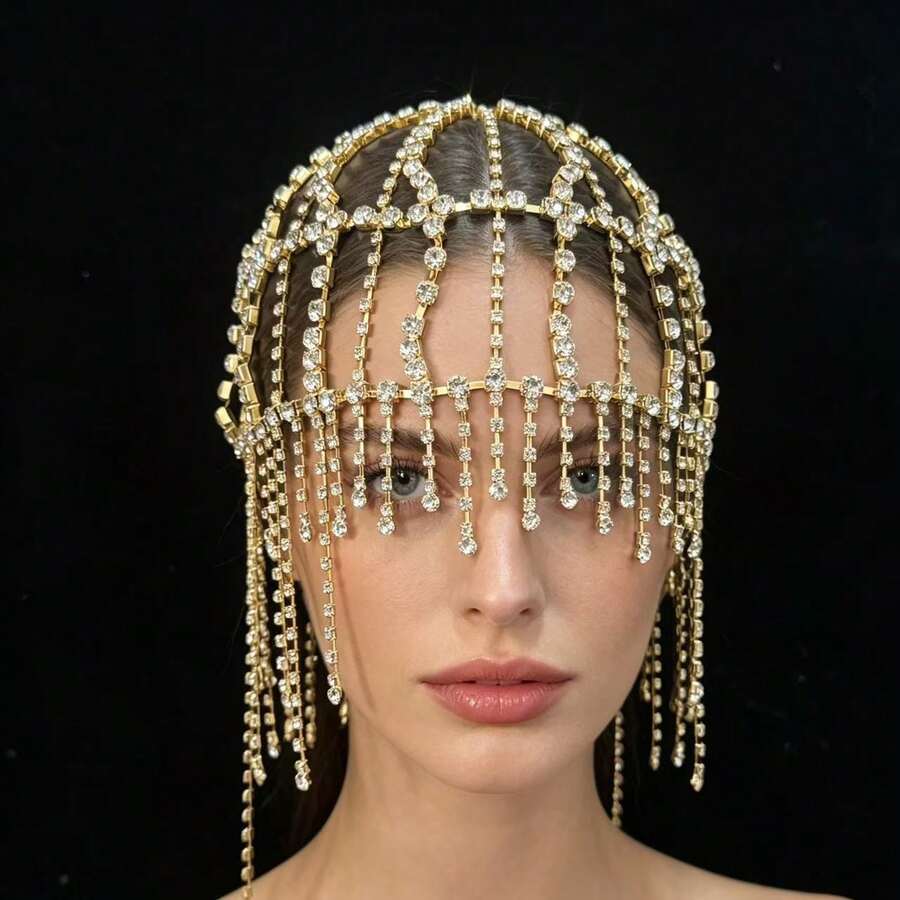 1pc Luxury Bridal Headpiece, Rhinestone Tassel Hair Accessory For Wedding, Banquet, Long Hair