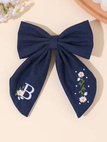 1件海軍藍布料A-Z 26字母刺繡髮夾蝴蝶結、刺繡雛菊髮夾、鱷魚夾，休閒時尚髮飾，返校季 - 彩色 - 查看 2