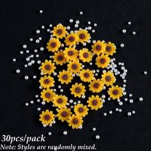 30/20/10件装 3D卡通美甲饰品，可爱小蜜蜂、向日葵、雏菊，混合珍珠和水钻 - 春夏美甲设计，Y2K风格美甲装饰，沙龙配件和DIY用品 - 彩色 - 查看 20