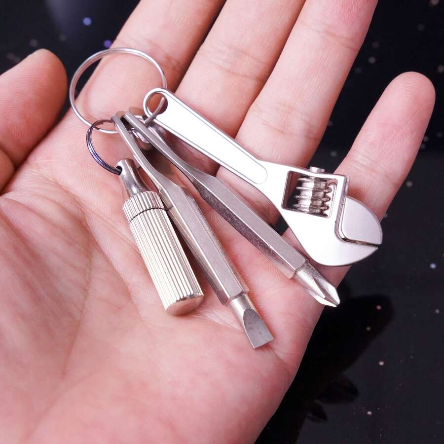 3合1/4合1多功能口袋鑰匙圈EDC便攜迷你工具組,金屬可調式萬用扳手、螺絲起子、鉗子、小刀、開信器、捲尺,適用居家維修、汽車、單車、摩托車維修工具,戶外徒步露營備用裝備 - 三合一迷你工具 - 查看 1