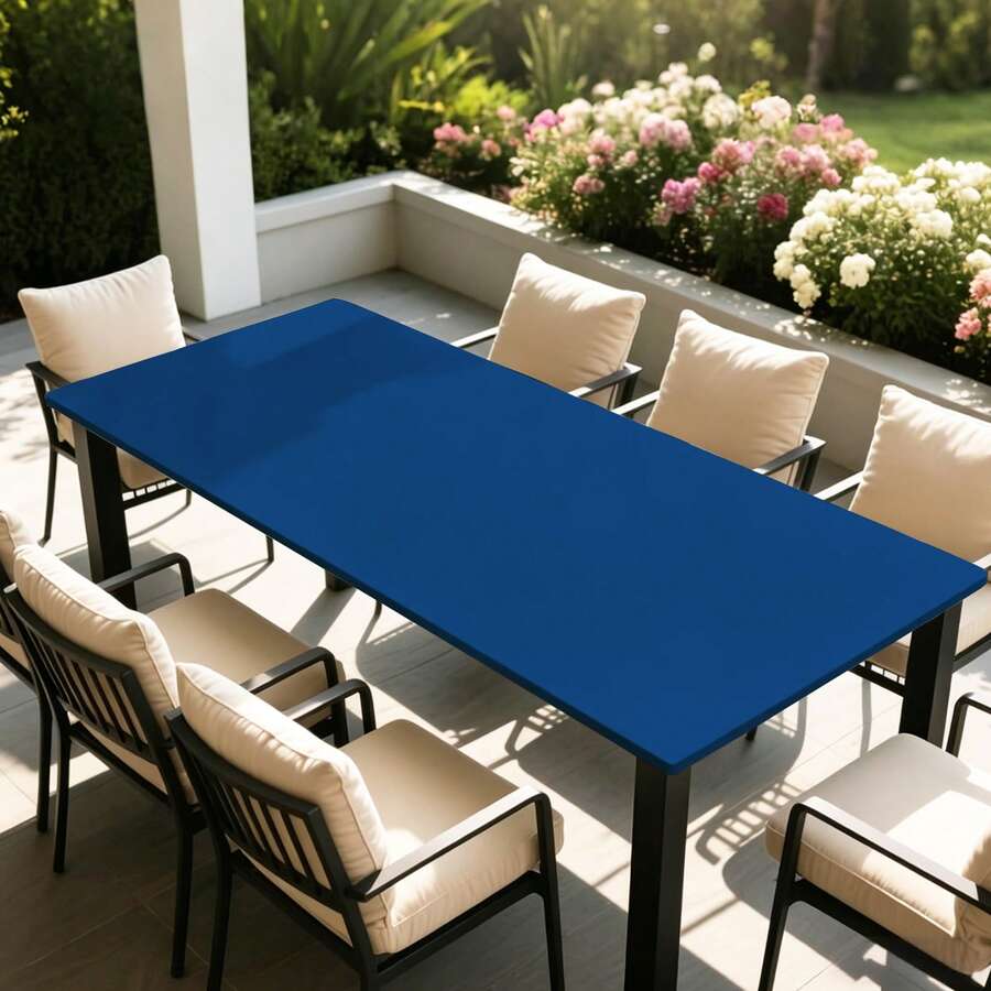 1pc Solid Color Rectangular Tablecloth, Easy To Wipe Clean Tablecloth Cover, Elastic Fitted Tablecloth With Stretchy Edges, Suitable For Picnic, Camping, Garden, Wedding, Birthday Party, Home, Kitchen, Dining, Indoor/Outdoor Use - E - View 1