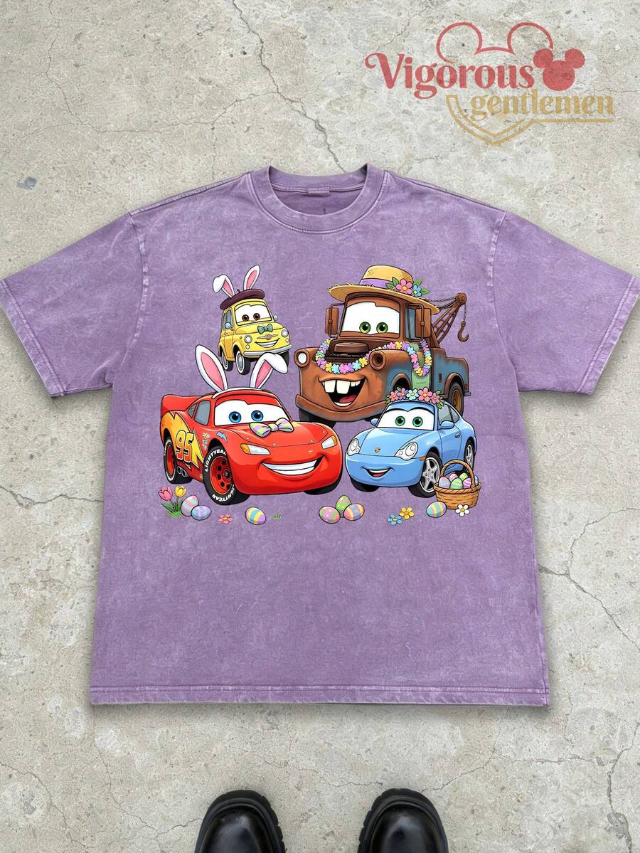 "Disney Cars Easter Lightning McQueen Crew Washed T-Shirt" - 淡紫色 - 查看 1