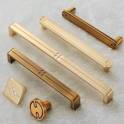 Bộ 1 tay nắm tủ cong, tay nắm cửa tủ quần áo, tay nắm ngăn kéo, tay nắm kim loại nhôm đánh bóng với chi tiết hình cỏ ba lá, thích hợp cho ngăn kéo bàn trang điểm, tủ quần áo, tủ giày, phụ kiện nội thất - Đa năng