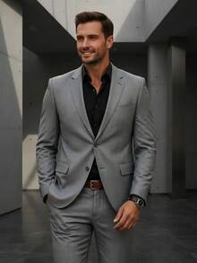 Men's Microfiber Melange Premium Emporio Colombo Suit - 灰色 - 查看 8
