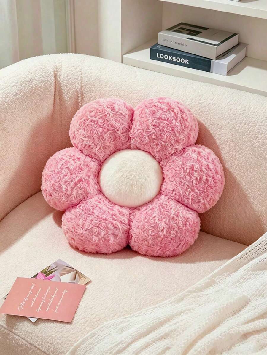 Floral Throw Pillow! Soft And Skin-Friendly, Like Being Gently Wrapped In A Cloud. The Design Features A Cute Six-Petal Flower/Daisy Pattern, Available In A Variety Of Colors Including Pink, Black, Red, Blue, Yellow, And White, Suitable For Various Home Decor Styles. - Pink - View 1