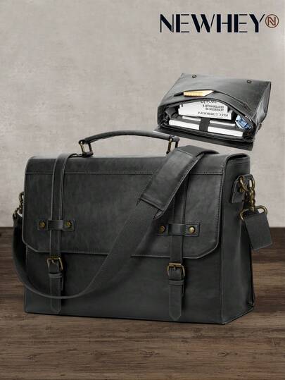 NEWHEY Túi đeo chéo nam 17 inch chống thấm nước bằng da cổ điển, cặp đựng laptop cỡ lớn cho nam, túi xách công sở, túi đeo vai đựng máy tính cho văn phòng, công tác, du lịch, sinh viên.