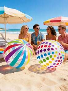 Ballon de plage gonflable à pois & rayures - Fabriqué en matériau PVC durable, ce ballon de plage d'été présente un design ludique avec des pois et des rayures arc-en-ciel. Idéal pour les décorations de fête à la piscine et les jeux d'eau - multicolore - Voir 5