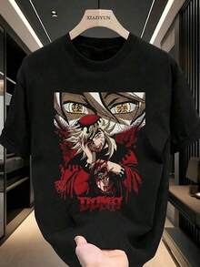 -Men's Red Eyes Anime Character T-Shirt,-Devil Anime Pattern T-Shirt 100% Cotton, Short Sleeve With Round Neck, Soft And Comfortable, Suitable For Everyday Wear, Goes Well With Men's Pants, Halloween Costumes, Christmas Gifts, Made And Shipped Locally. - màu đen - Xem 7