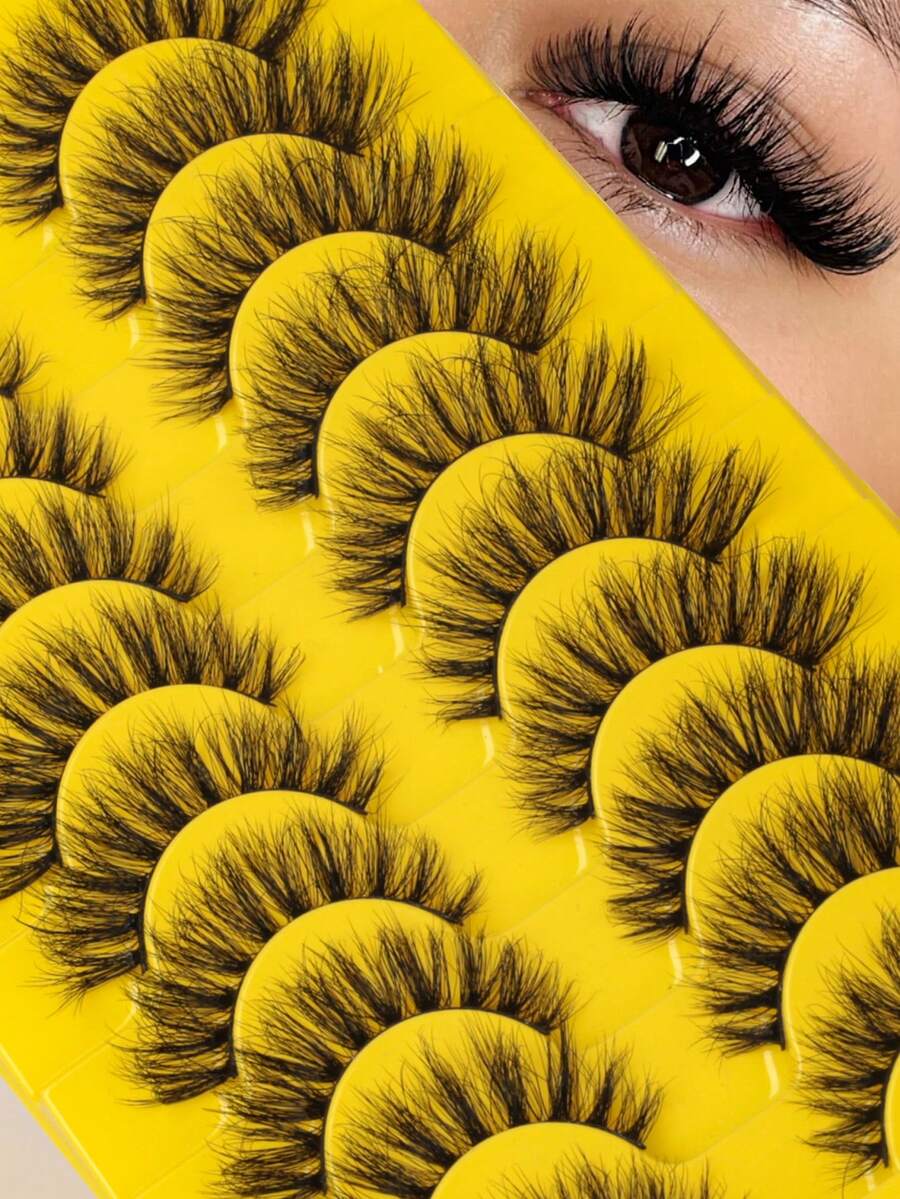 10 Pairs Luxury Fluffy False Eyelashes - Thick & Long, 3D Lashes, Reusable, Soft & Lightweight, Mink-Like Lash Strips For Alluring Eye Makeup - Black - View 1