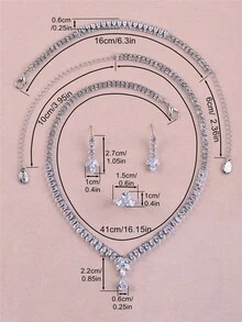CORUIXI 1件V型鋯石項鍊套組，4件時尚白金淚滴流蘇女款飾品，適合婚禮、派對、舞會、禮物 - 白金 - 查看 13