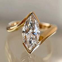 Nhẫn Cubic Zirconia màu xanh lá cây sang trọng, cổ điển dành cho nữ, nhẫn cưới/nhẫn đính hôn quyến rũ, trang sức cô dâu, quà Giáng sinh, Ngày Valentine, quà kỷ niệm. - Vàng - Xem 1