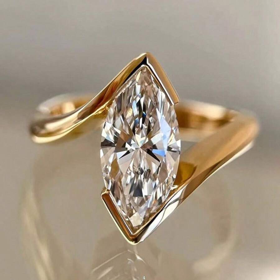 Nhẫn Cubic Zirconia màu xanh lá cây sang trọng, cổ điển dành cho nữ, nhẫn cưới/nhẫn đính hôn quyến rũ, trang sức cô dâu, quà Giáng sinh, Ngày Valentine, quà kỷ niệm. - Vàng - Xem 1