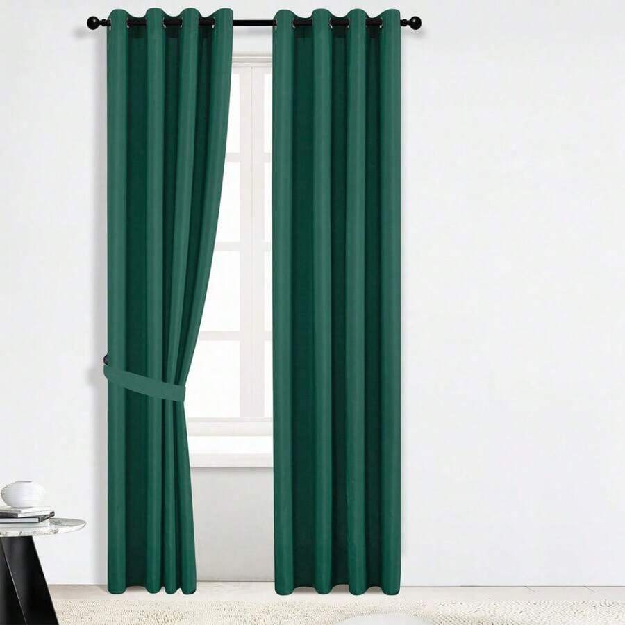 1 Piece Thermal Blackout Curtain 135x225 Cm, Total Light And UV Ray Blocking, Noise And Temperature Insulation, Ideal For Bedroom, Living Room Or TV Room - 墨綠色 - 查看 1