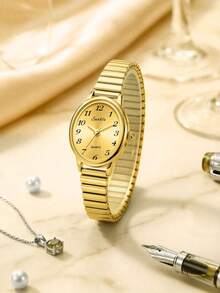 Đồng hồ nữ thời trang chạy bằng pin, dây đeo bằng thép không gỉ, thiết kế chống nước, mặt số nhỏ tinh tế, dây đeo có thể điều chỉnh. - Vàng - Xem 2