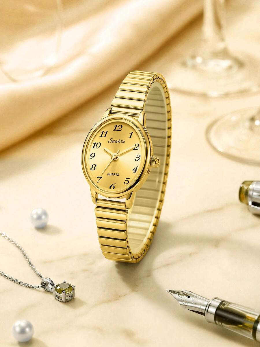 Đồng hồ nữ thời trang chạy bằng pin, dây đeo bằng thép không gỉ, thiết kế chống nước, mặt số nhỏ tinh tế, dây đeo có thể điều chỉnh.