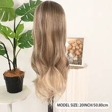 13x4 Free Part Blonde Highlight Brown Color Long Body Wave Lace Front Wig Pre Plucked Hairline Glueless Soft Warm Brown Wavy Hair Wig 26 Inch Heat Resistant Synthetic Hair Breathable HD Lace Wig For Women Daily & Party Use - Ash Blonde Highlight - 查看 8
