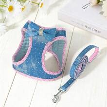 Leicht & bequemes Nieten Jeans Hundegeschirr & Leine Set, Frühling/Sommer atmungsaktives Mesh Hunde Brustgeschirr, weiches & lässiges Diamant Schleife Jeans Hundegeschirr geeignet für kleine Hunde wie Chihuahua, Yorkshire Terrier - Verschiedenfarbig - Übersicht 17