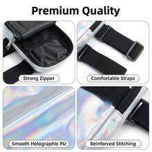 Unisex Fashion Sports Waist Bag With Phone Holder, Holographic Laser PU Material, Adjustable Thigh Strap, Waterproof - Black - View 7