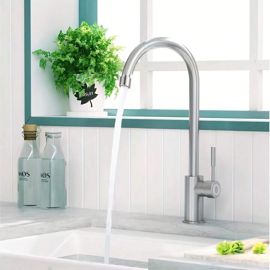 Single Handle High Arc Kitchen Faucet, Brushed Nickel Stainless Steel, Commercial Single Hole Kitchen Sink Faucet, Modern Single Hole Bar Sink Faucet, Black Kitchen Faucet - Multicolor - View 1