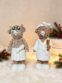 Cute Highland Cow Resin Figurines For Spa & Spa Room Decor, Soft White Robe Design With Green Eye Mask & Golden Cup, Perfect For Bedroom, Bathroom, Office Desk & Christmas Gifting, Durable Resin Material, Ideal Farmhouse & Cozy Home Ornaments - 1PC - View 4