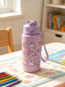 1pc 500ml Cute Children's Water Bottle With Straw, Portable For Outdoor/School Use, Best Gift For Kids - Multicolor - View 13