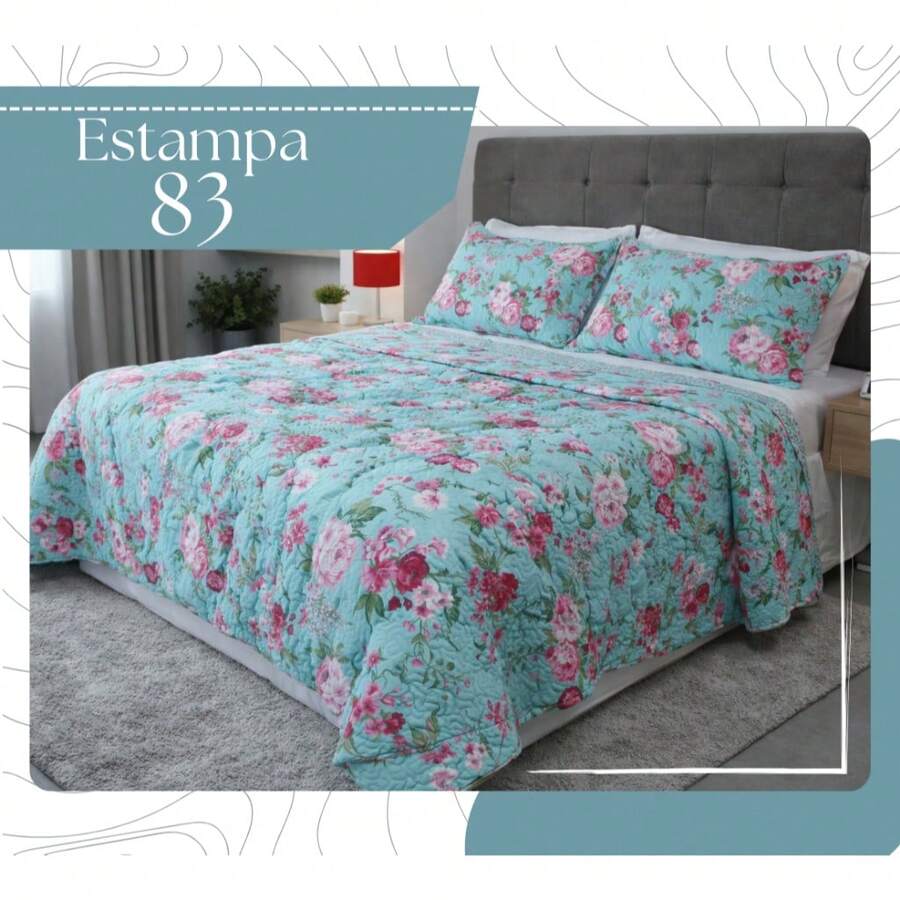 Kit Colcha Cobre Leito Casal Queen King Bouti Dupla Face Bordado Ultrasonico Luxo