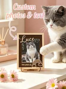 Personalized Wooden Pet Photo Frame: A Customized Keepsake To Display Your Pet's Photo And Personalized Text. This Frame Is Designed For Vertical Desktop Display, Handcrafted With High-Quality Wood. - Multicolor - View 6