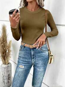 1 Pc Mohair (Angora) Women's Long Sleeve Blouse, Thick, Printed, Plain, Holiday, Vacation, Office, Daily, Autumn, Winter - Màu be - Xem 2