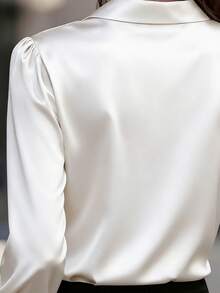Women's Casual Everyday Office Commute Solid Color Lantern Sleeve Shirt, Simple & Versatile, Spring/Autumn White - White - View 6