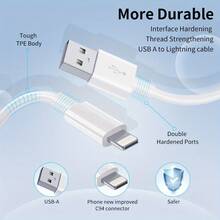 Cable de carga USB de 1 m/2 m compatible con iPhone, cable USB a Lightning, carga rápida de 2.4A, cable de carga largo para iPhone 12/11/11Pro/11Max/X/XS/XR/XS Max/8/7/6, cable de carga USB compatible con iPhone 11 12 13 14 6 6S 7 8 Plus X XR Pro Max PC Auriculares, cable de datos de carga rápida para teléfonos Apple - Blanco - Ver 8