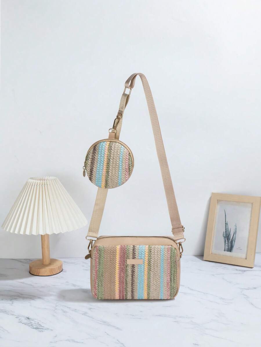 Summer Beach Woven Crossbody Bag, Everyday Commute & Camera Bag - Khaki - View 1