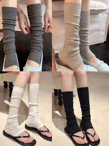 4 đôi tất cổ ngắn kiểu ballet mùa xuân/hè, tất cao đến đầu gối đa năng dành cho nữ. - Nhiều màu - Xem 3