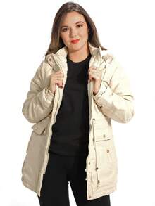 Anistia Women's Parka Jacket, Twill, Fur Lining And Hood - 奶油色 - 查看 3