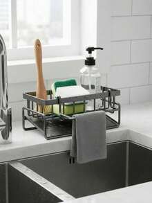 Black Metal Kitchen Sink Caddy, Rustproof Sponge Holder With Detachable Drain Tray, Ventilated Quick Drying Structure, Sturdy Stable Countertop Storage, Multi-Use For Sponge Brush Soap Organizer, Compact Space-Saving Design, Suitable For Kitchen Bathroom Daily Arrangement, Great Holiday Housewarming Gift - Multicolor - View 4
