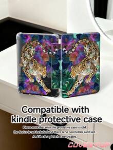 豹纹、叶子和芙蓉花珐琅图案平板电脑保护套,兼容 iPad Air 8 (M4) 2026 (11 英寸)/2026 (13 英寸)、9.7/10.2/10.5/10.9/12.9 英寸/iPad Pro 11/A16、第十代、Galaxy Tab S6 Lite 10.4 英寸、Kindle Paperwhite 第十二代 2024、Kindle(第十一代至 2024 年款),柔软防震保护,智能睡眠/唤醒功能,Y 型折叠支架,多角度观看,复古风格 - 彩色 - 查看 10