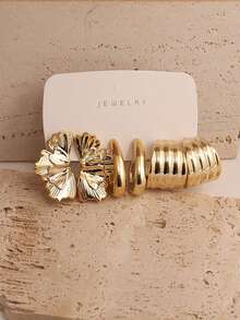 6-18 Geometric Textured Hoop & Water Drop Earrings, Golden Fashion Bohemian Style, Suitable As Gift For Family And Friends On Holidays (This Product Is Made Of ABS Plastic, Please Check The Material Carefully) - Gold-6 - View 2